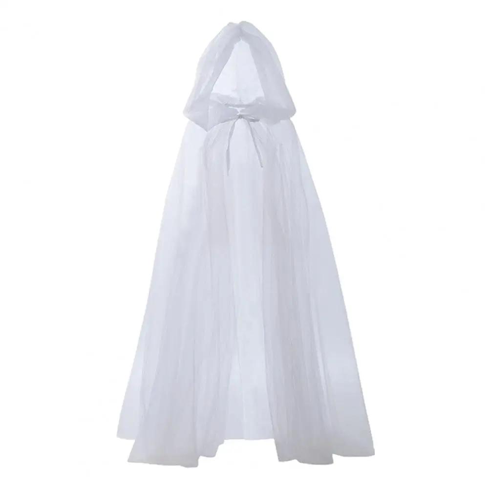 Halloween Cosplay Cloak Ghost Mesh Hooded Drawstring Cape Pleated Floor Length Gothic Cloak Medieval Performance Capes Costumes