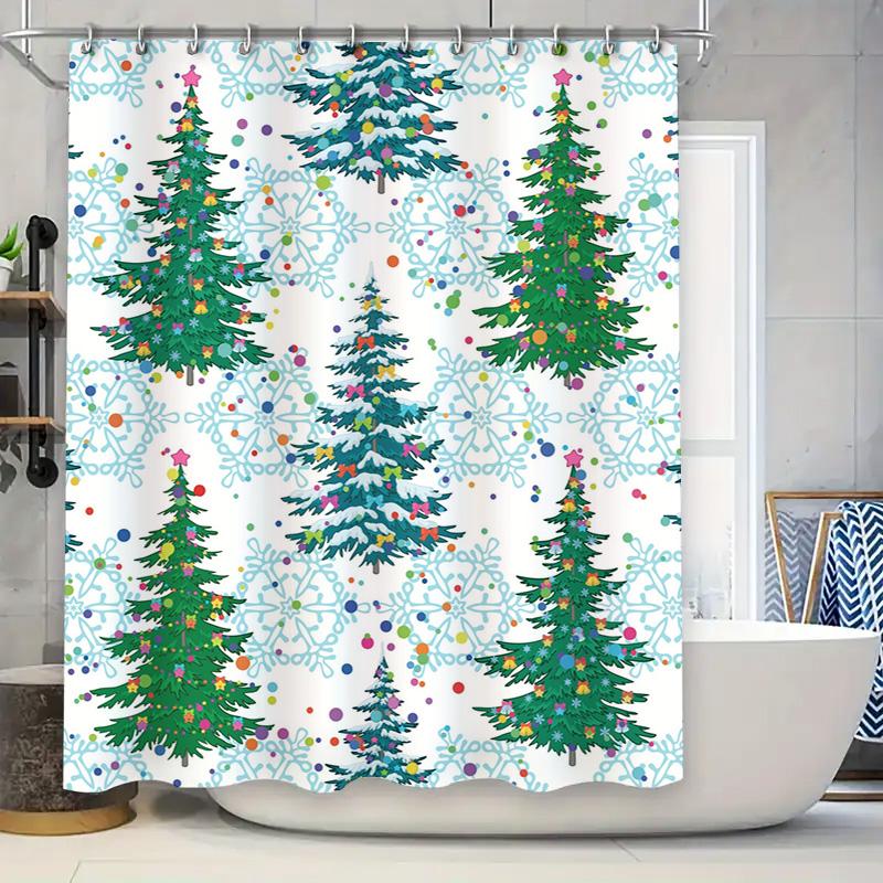 Tu Festive Christmas Trees Shower Curtain Holiday Forest Backdrop Waterproof Bathroom Decor Merry Xmas Party Gift Winter Season