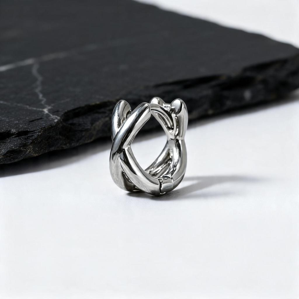 Punk Men Hoop Earrings,Double Intertwined Circle Huggie Hoop Earrings,Classic Pierced Earrings Gift