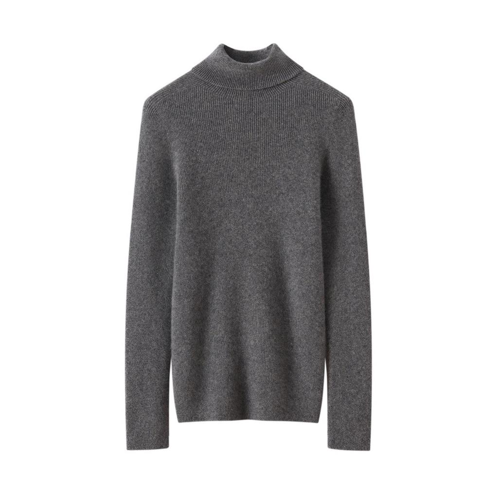 Elegant Women's High Neck Pure Cashmere Slimming Knitwear, Autumn & Winter Long Sleeve Base Layer