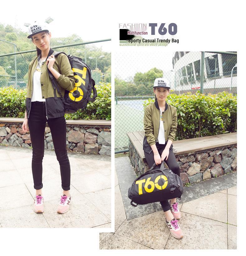 T60 Sports Travel Bag - Double Shoulder, Dry/Wet Separation, Gym & Yoga Bag for Men and Women.