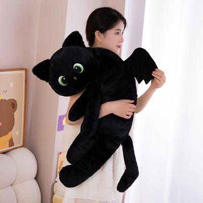 New Black Cat Long Sandwich Throw Pillow Plush Toy Cat Doll Bed Throw Pillow Soothing Sleeping Gift Woman
