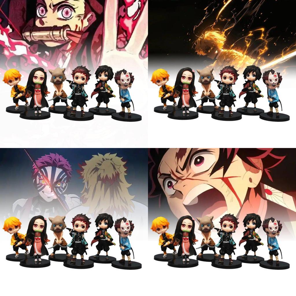 Demon Slayer Tanjiro Nezuko And Zenitsu Pvc Figurines Set Of 6 Perfect For Collectors