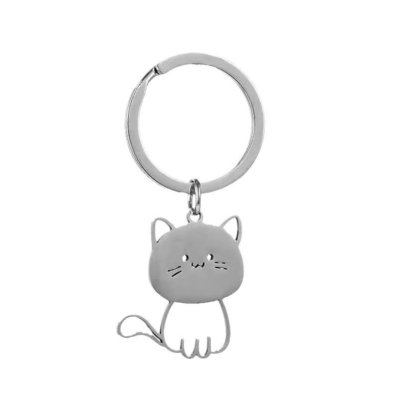 Creative Stainless Steel Cartoon Kitten Keychain Simple And Fashionable Cute Cat Couple Bag Pendant
