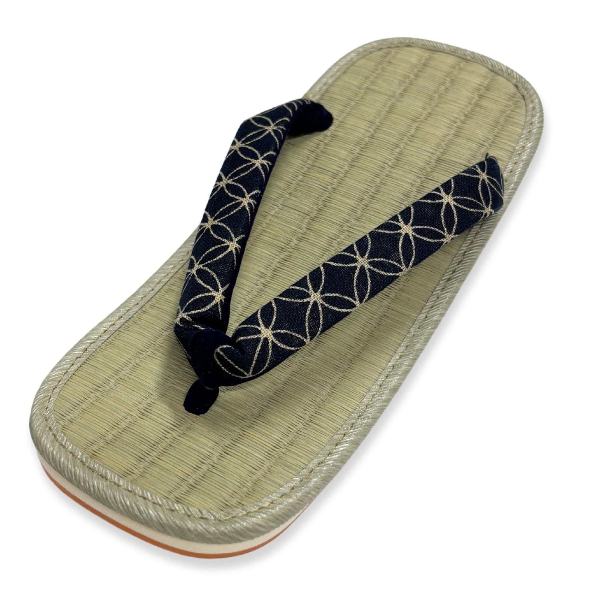 [Edo Ten] Setta Sandals, Japanese Made, American Sole, Rush Grass, Patterned Straps, Dyed Shippo Pattern, Size L