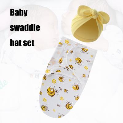 Cotton Swaddle Wrap and Hat Set for Newborns Unisex Baby Bonnet Breathable Sleepsack with Fetal Cap for 0 To 1 Year