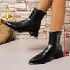 Pointed Short Boots Women's Rear Zipper Temperament Bare Boots Thick Heel Autumn and Winter New French Leather Boots High Heel Thin Boots