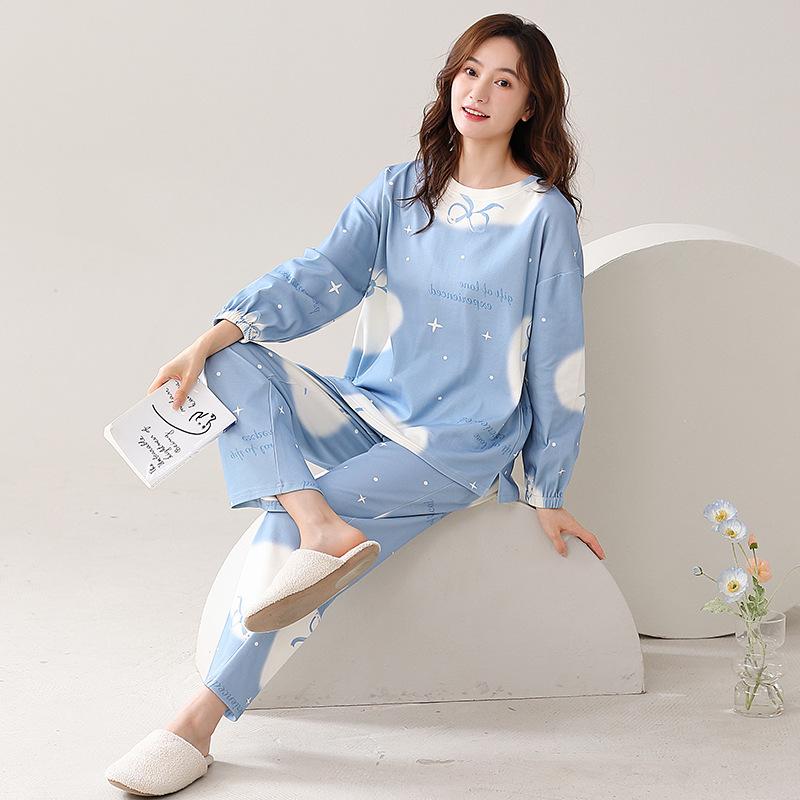 Pajamas Women'S Pure Cotton Long-Sleeved Internet Celebrity Style Cute Bear Loungewear Cotton Casual Suit