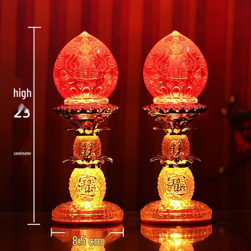 Electric Candle God of Wealth Offering Lamp: Lotus/Buddha Design, Battery-Powered, Ever-Burning for Home Altars.