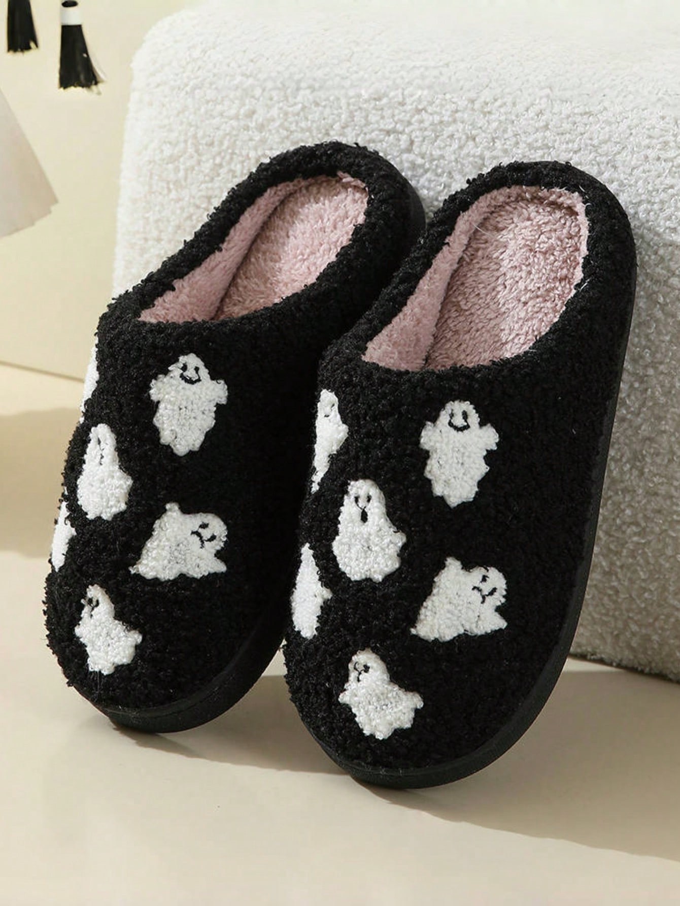 Children Clothing Yulin-001 Unisex Black Halloween Ghost-Patterned Warm Indoor Couple Slippers For Men And Women Cm