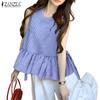 ZANZEA Women Casual Round Neck Summer Sleeveless Grid Print Tank Tops