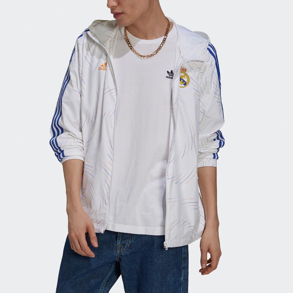 Adidas Solid Color Logo Print Striped Sports Hooded Jacket Men Outerwear White GR4274