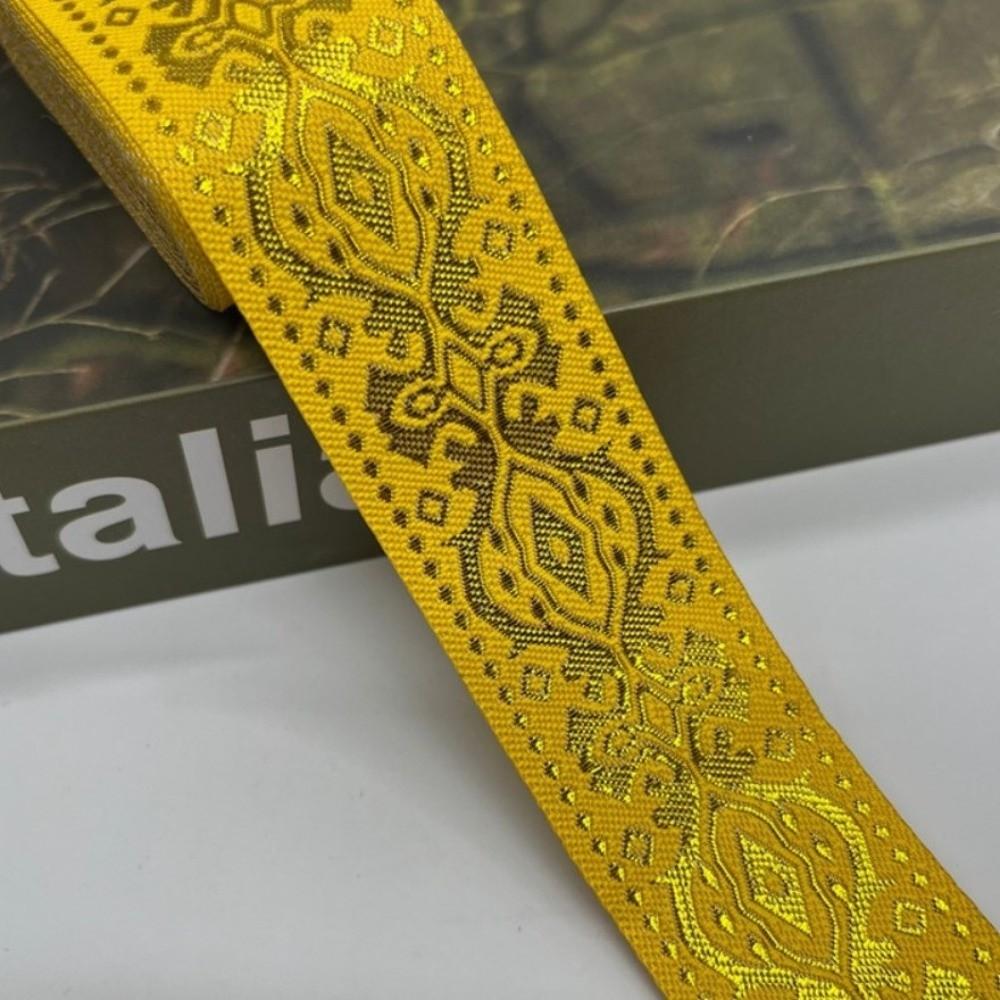 1.3 Inch Wide Jacquard Woven Fabric Ribbon Fringe Trim Flat Gold Gold Glitter Embroidery Ribbon Lace Accessories