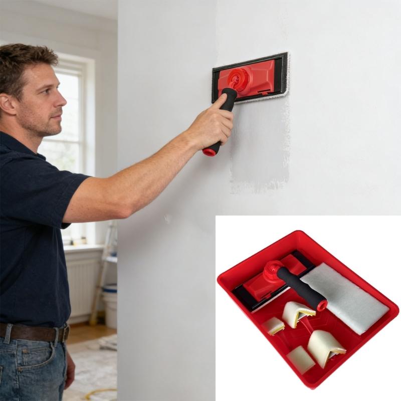 9Inch Rotating Handle Paint Brush Set With Edges Trimmer And Paint Tray For Professional Painting And DIY Projects