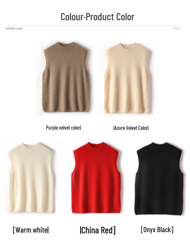 Le Kasha Women's 100% Cashmere Sleeveless Vest - Solid Color, Half-High Neck Base Layer (2026 New Style)