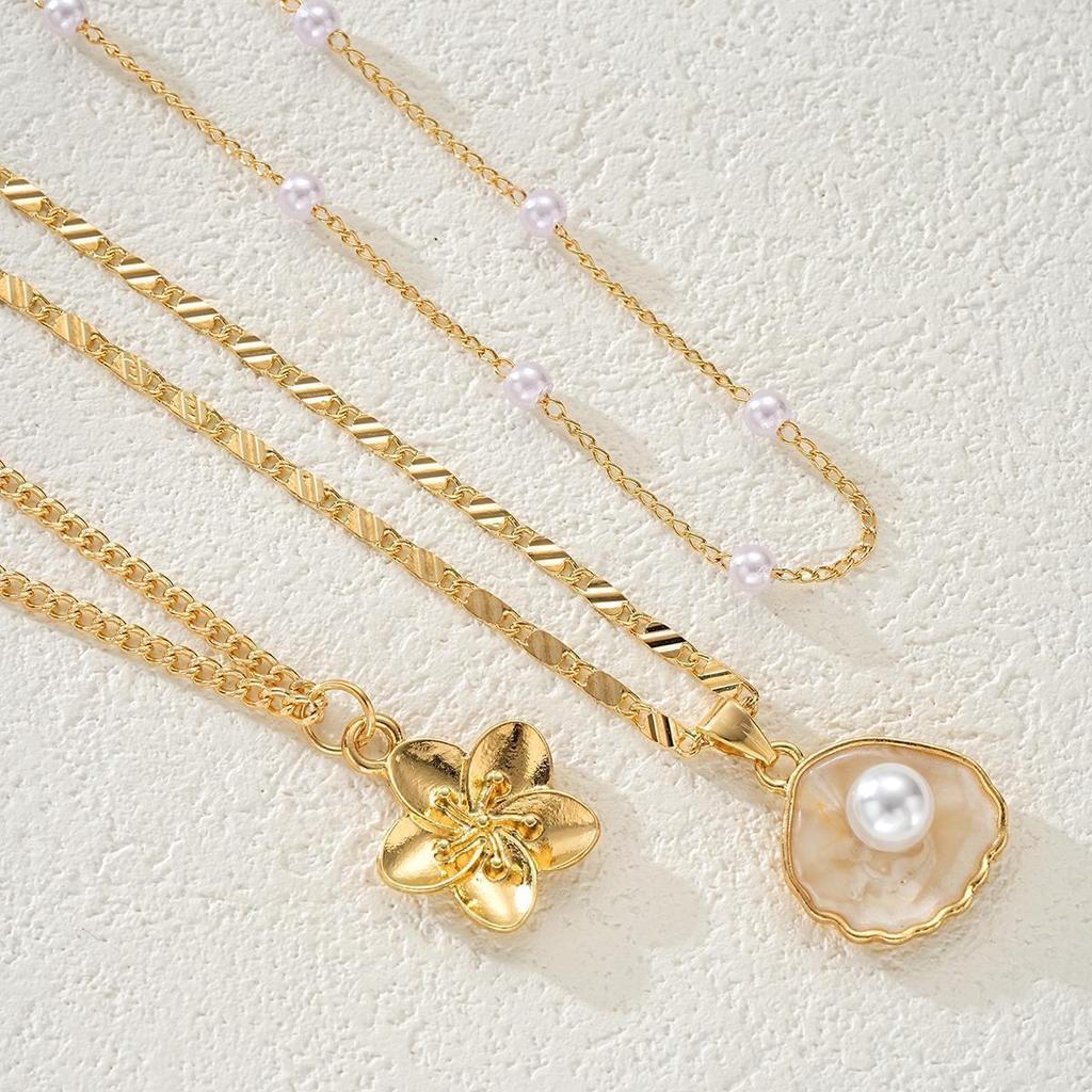 17KM 3pcs Set Minimalist Elegant Seashell Flower Faux Pearl Necklace For Women Summer Beach Dating Party Daily Wear Jewelry Gifts