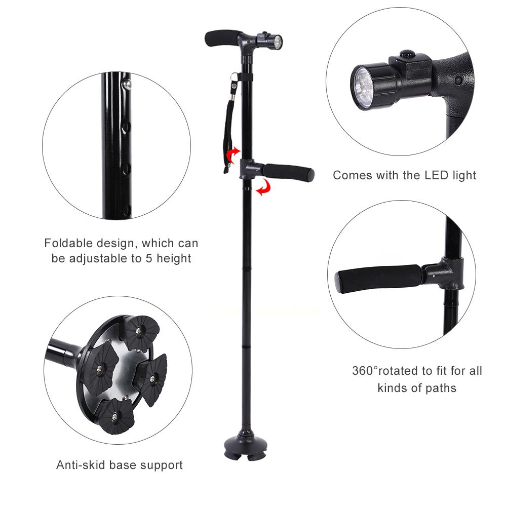 Foldable LED Light Walking Stick Anti skid Telescopic Cane 4 Hd For Elder