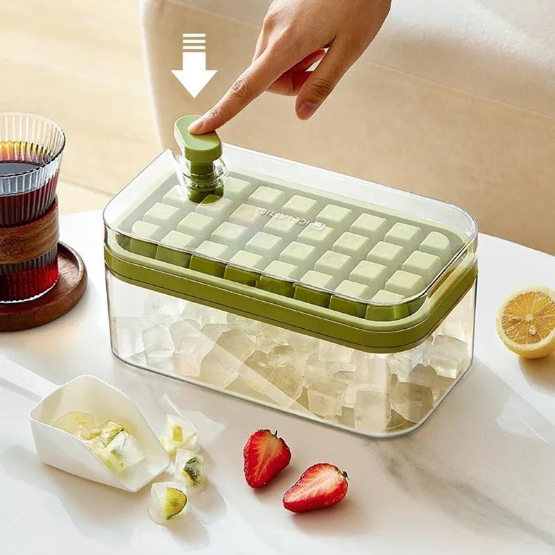 32 Grid Silicone Ice Cube Tray Mould With Lid Shovel Storage Box Remove With One Click Ice Maker DIY Whiskey Cocktail Tools