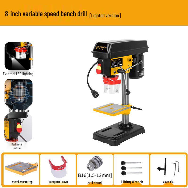 LUXTER Precision Drill: 8" Household & 10" Industrial Multi-Function Bench Machine