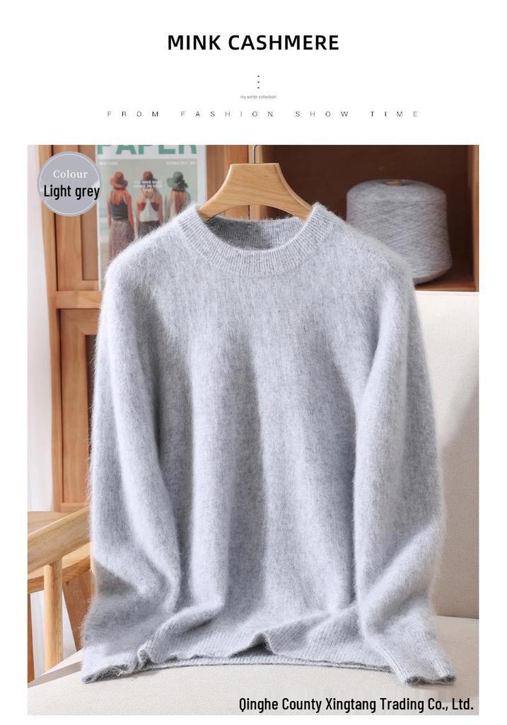 Maglione da donna taglie forti con scollo rotondo in visone e cashmere
