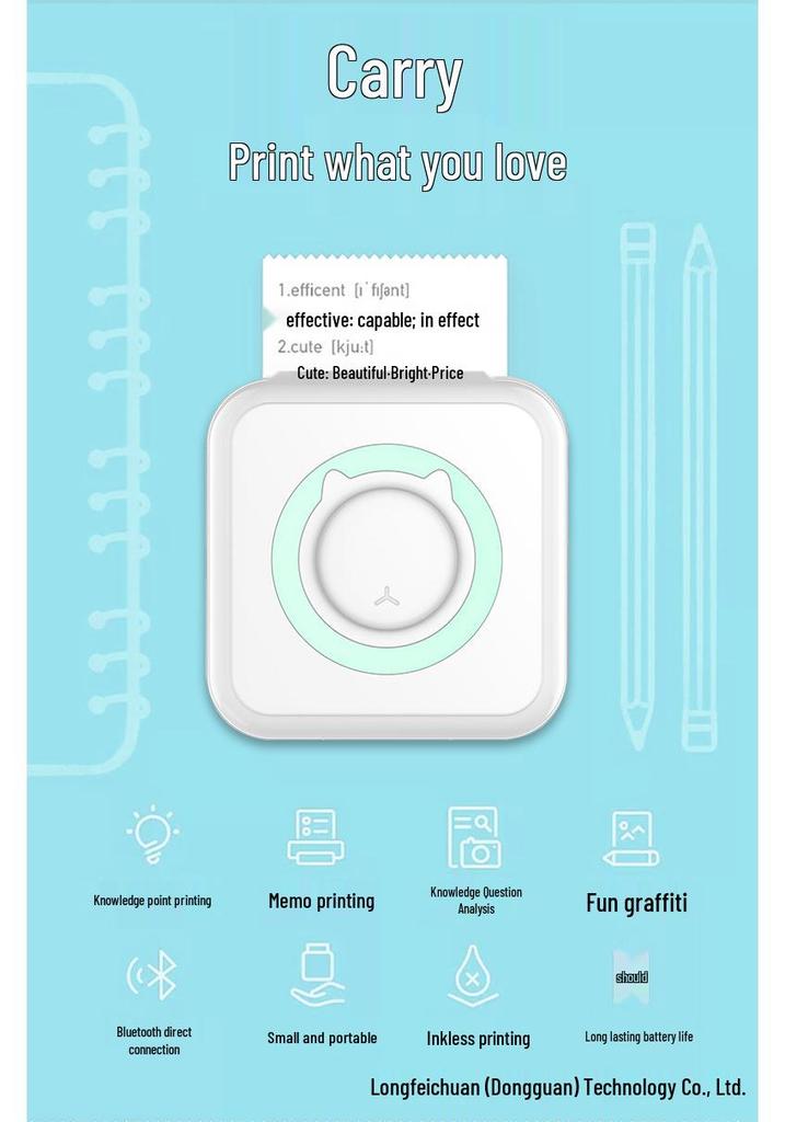 Imprimantă termică mini wireless compactă pentru etichete și fotografii, pentru utilizare mobilă și studenți