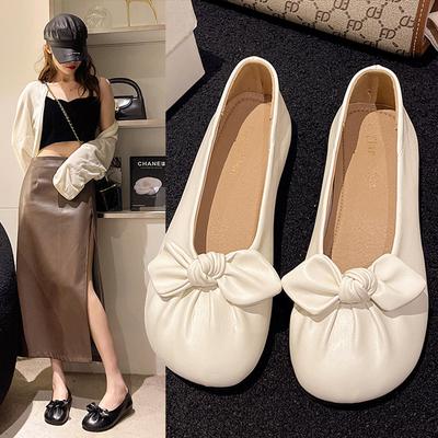 Sanfte Damenschuhe mit weicher Sohle, flachem Boden, vielseitiger Schleife, weicher Sohle, flachem Ausschnitt, Doudou-Schuhe zum Pendeln, keine müden Füße, Damenschuhe