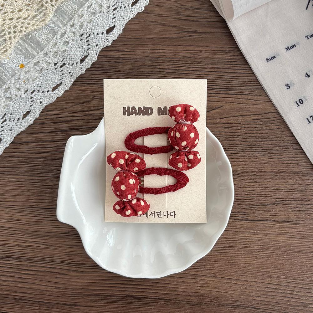 Red Polka Dot Plaid Bow Hair Clip for Children - Versatile Sweet Flower Design