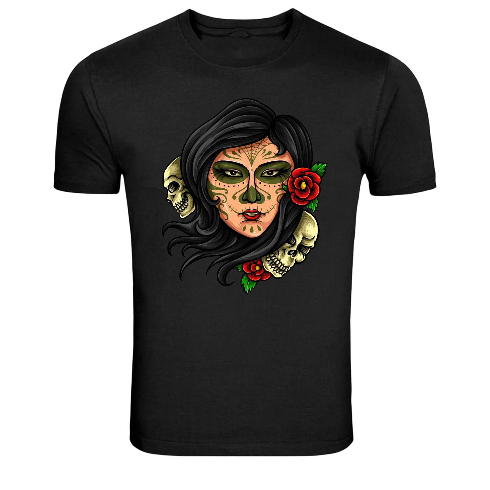 Графическая футболка с изображением сахарного черепа женщины на День Мертвых XL