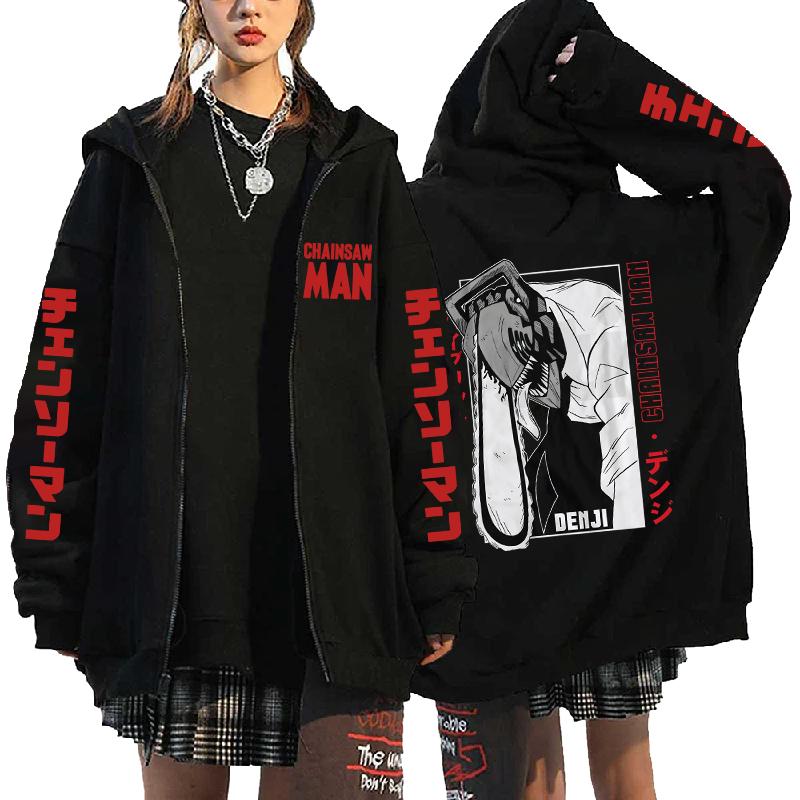 Chainsaw Man Pattern Print Hoodie Comic Trend Long Sleeved Harajuku Japanese Pullover Sweatshirt Long Sleeve