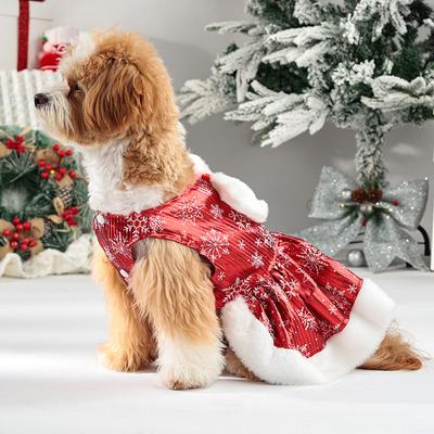 Christmas Dog Clothes Dog Dress Winter Cosplay Cat Pet Cute Printed Snowflake Princess Skirt Bowknot Sleeveless Puppy Costume
