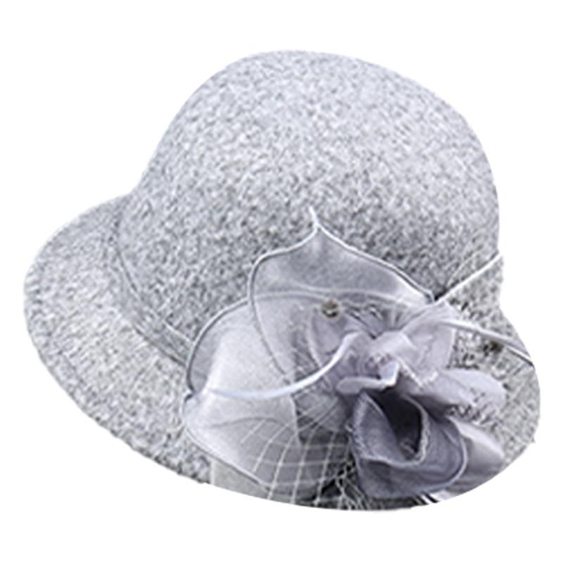 Autumn and winter new feather flower woolen top hat women's British retro casual bucket hat fashion mesh small brim basin hat