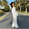 Women Casual Solid Color Cotton Linen Shirt Pants Suits Fashion Single Breasted Blouses Elastic Waist Pants Set Spring Loose Outfits