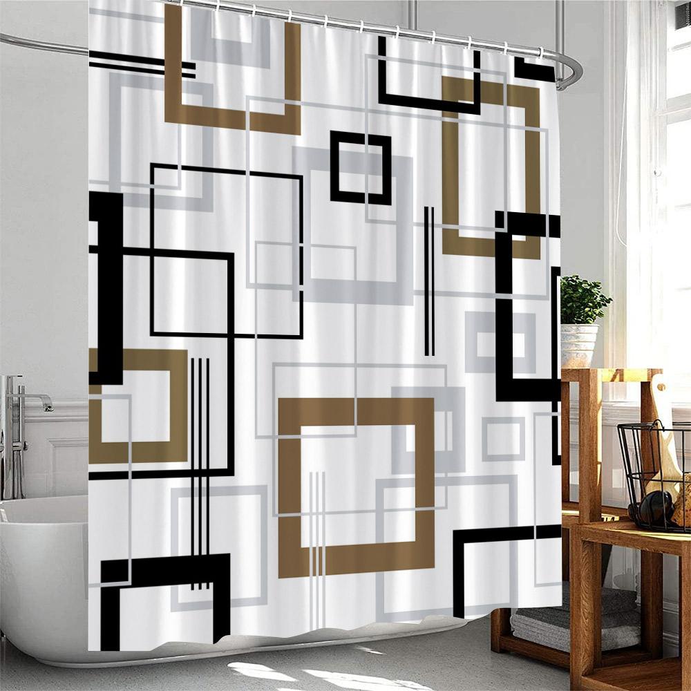 Modern Geometric Shower Curtains Black and Red Plaid Lines Fashion Nordic Home Bathroom Decorative Cloth Bath Curtain with Hooks