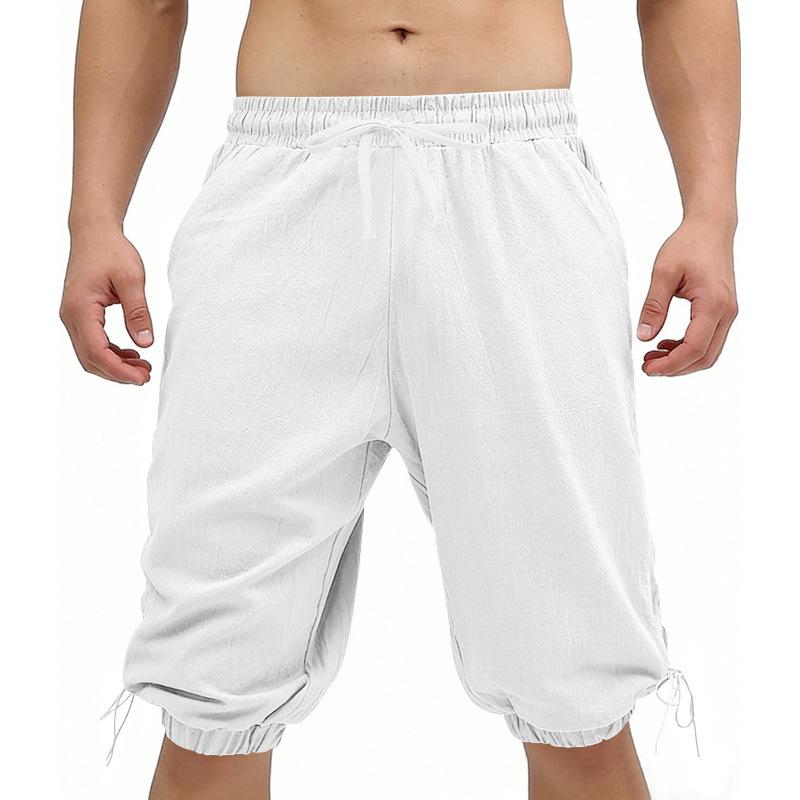 Mens Linen Summer Casual Drawstring Harem Shorts American Street Style S
