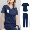 Women Nurse Uniform Two-piece Set Summer Elastic Quick-drying Thin Section V-neck Short-sleeved + Straight Trousers Hand-washing Clothes