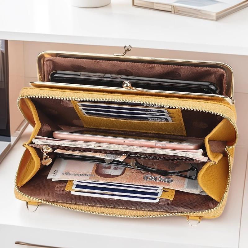 New women's wallet, lychee pattern, large-capacity multi-function horizontal zipper, high-end mobile phone bag.