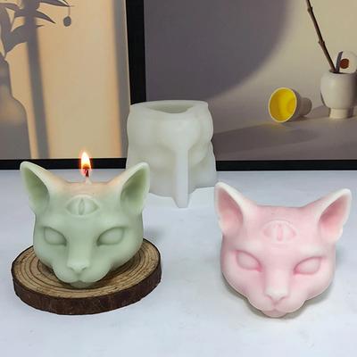 3D Three-eyed Cat Head Silicone Candle Mold DIY Handmade Animal Kitten Soap Plaster Crafts Resin Casting Molds Home Decor Gift