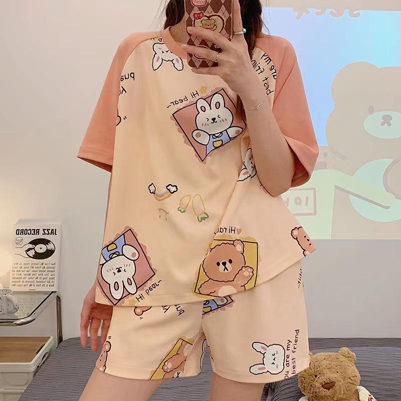 Women's Plus Size Summer Cartoon Pajama Set - Cute Donald Duck Short Sleeve Homewear