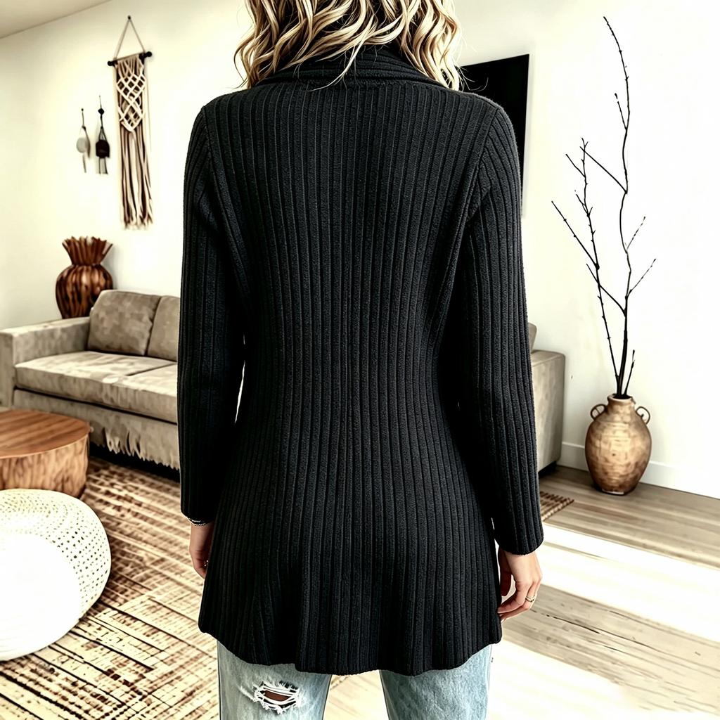 Women's Ribbed Knit Cardigan with Buttons - Brushed Soft Open Front Sweater Jacket for Everyday Wear
