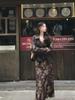 Twilight Rose Women's Retro Floral Ruffle Dress - Autumn/Winter Slim Fit