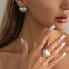 Salircon Simple Romantic Heart Imitation Pearl Open Ring Stud Earrings Women Fashion Jewelry Set Elegant Valentine's Day Gifts