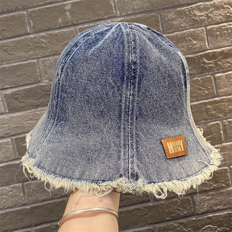 

Женская корейская ретро двухсторонняя джинсовая панама с необработанным краем - Весенне-осенний стиль, подчеркивающий лицо M (56-58cm)