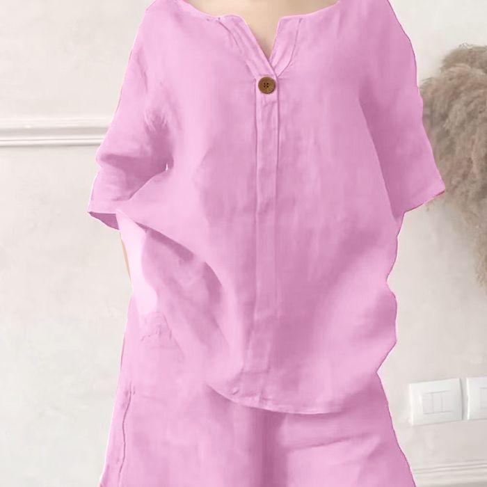 Temperament Loose Top for Women Solid Color High Waist Shorts Casual Two Piece Set for Women