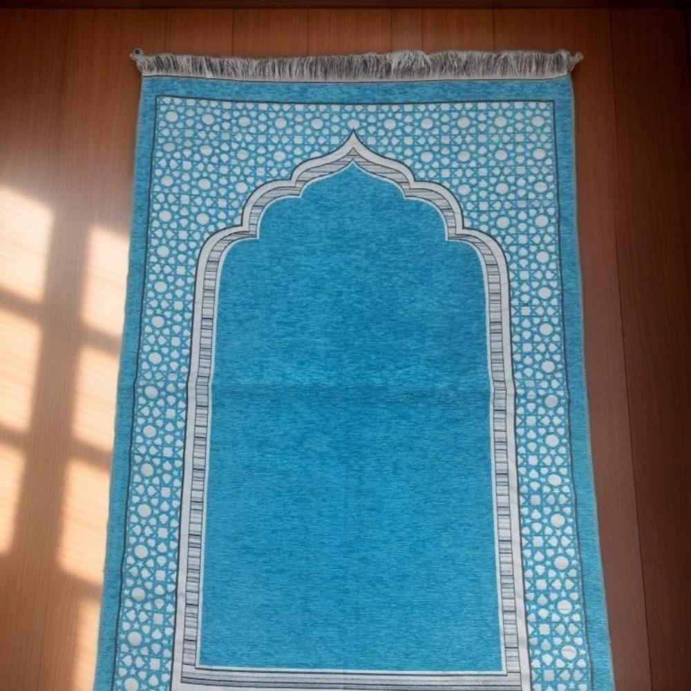 Ethnic Foldable Prayer Rug Washable Rectangle Living Room Rug Non-slip with Tassel Islamic Prayer Mat