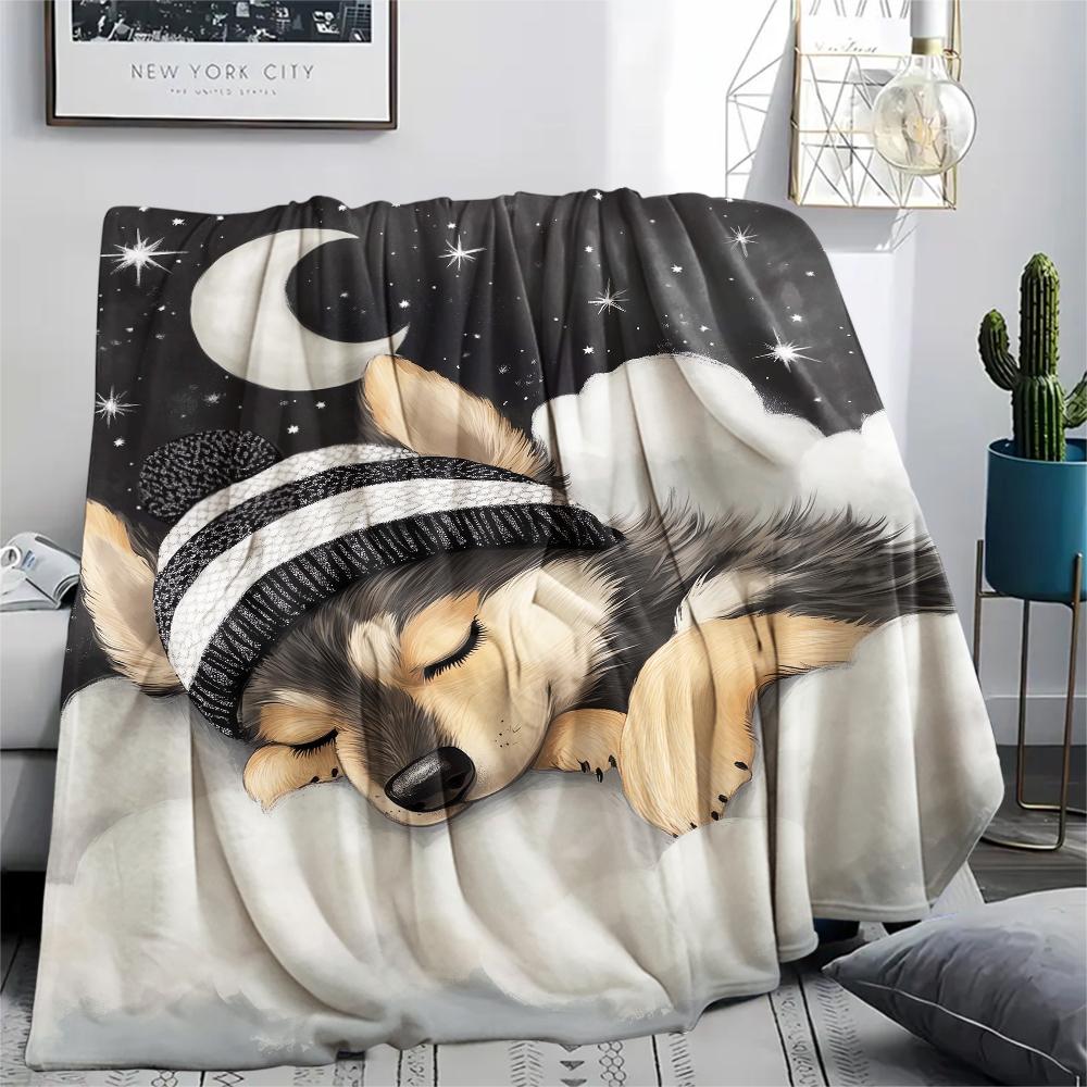 1 Stück Gute Nacht Hunde Aufdruck Flanelldecke, Hohe Qualität, Bequem für Alle Jahreszeiten, Heimdekoration, Wärme und Komfort, Perfekt für Weihnachtsgeschenke