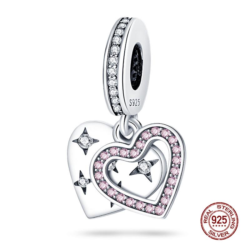 Copper Love Heart Mother & I Love You Pave Heart Charms Fits Original 3Mm Bracelets Necklace Women Diy Fine Jewelry Gift