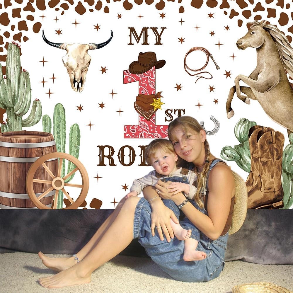 My First Rodeo Cow Print Baby Backdrop - 7x5ft, Perfect for Birthday and Cowboy Party Supplies