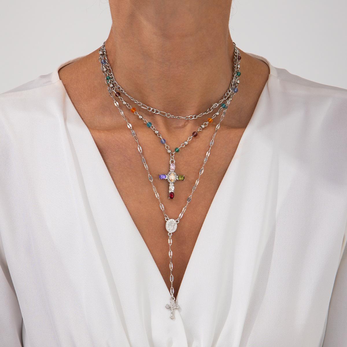 

Fashion Y-shaped Tassel Necklaces Women Y2K Party Hiphop Punk Jewelry Multilayer Creative Colorful Crystal Cross Pendant Chain Necklace