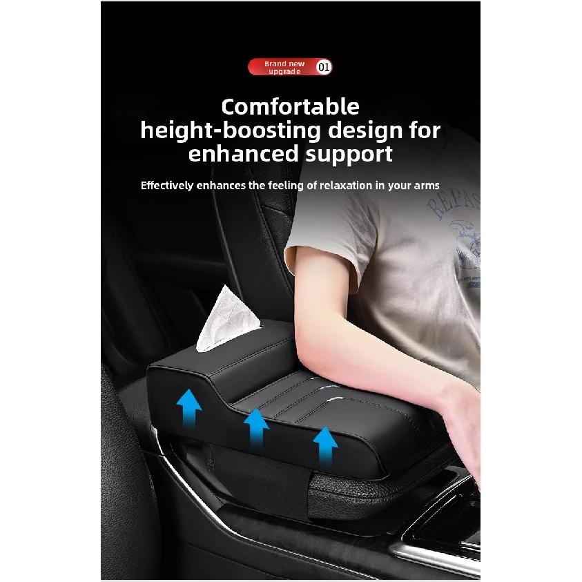 Car Armrest Box Height Increase Pad with Tissue Dispenser Car Armrest Leather Non-slip Memory Foam Pillow Protective Cover