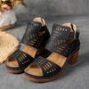 Women's Western Style Cutout Sandals, Chunky Heel Dressy Evening Shoes, Breathable Open-Toe Heels Wide Width Available